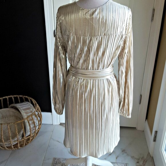 NWOT! BOSTON PROPER Metallic PLEATED GOLD DRESS SZ M - Picture 7 of 7